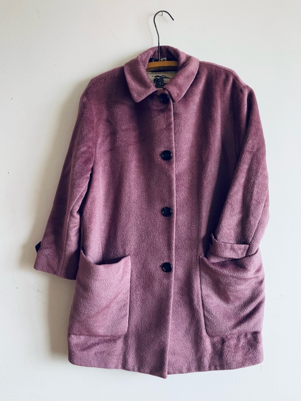 Burberry London Purple Wool Coat Llama Hair Lavender Size 12 L